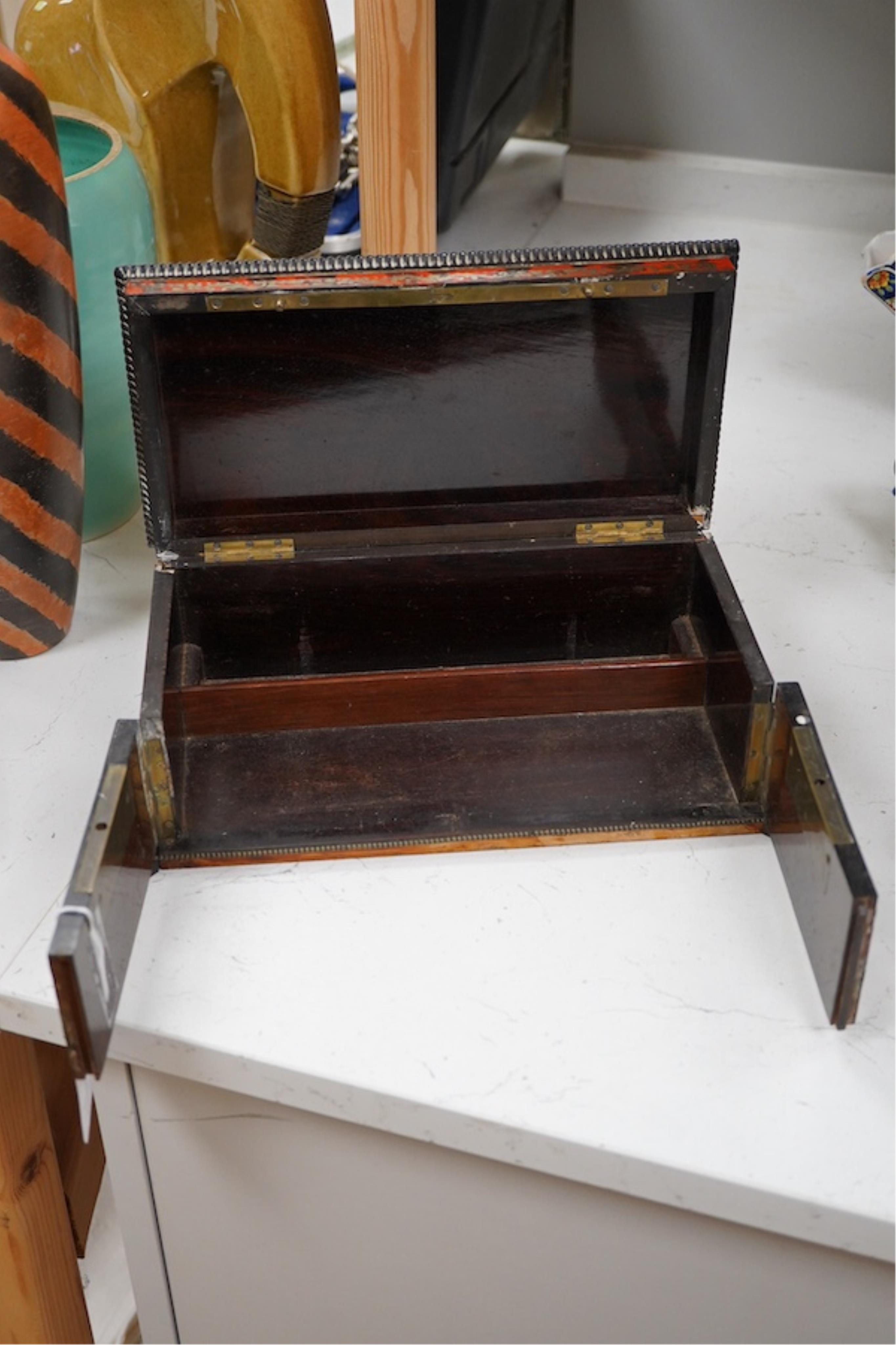 A 19th century French boullework glove box, signed Tahan, Rue de la Paix, width 27cm.